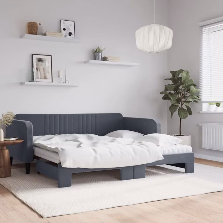 Divano Letto Estraibile vidaXL in Velluto Grigio con Materassi
