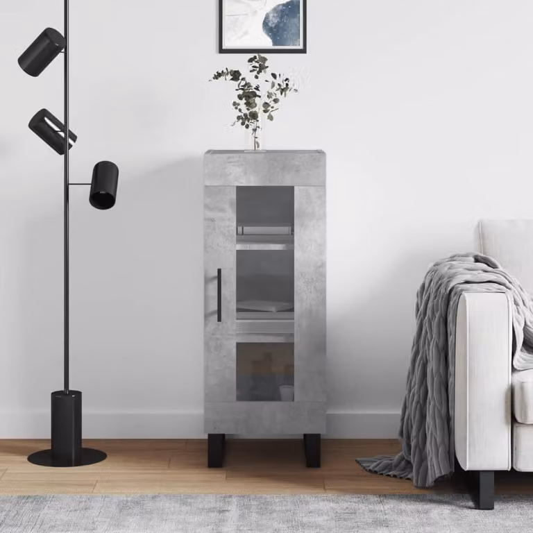 vidaXL Credenza grigio cemento 34,5x34x90 cm materiale a base di legno
