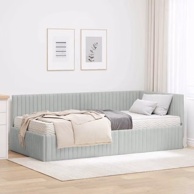 Letto Angolare con 2 Materassi vidaXL in Velluto Grigio L: 90 cm, P: 200 cm, H: 72 cm, 94 cm, 204 cm