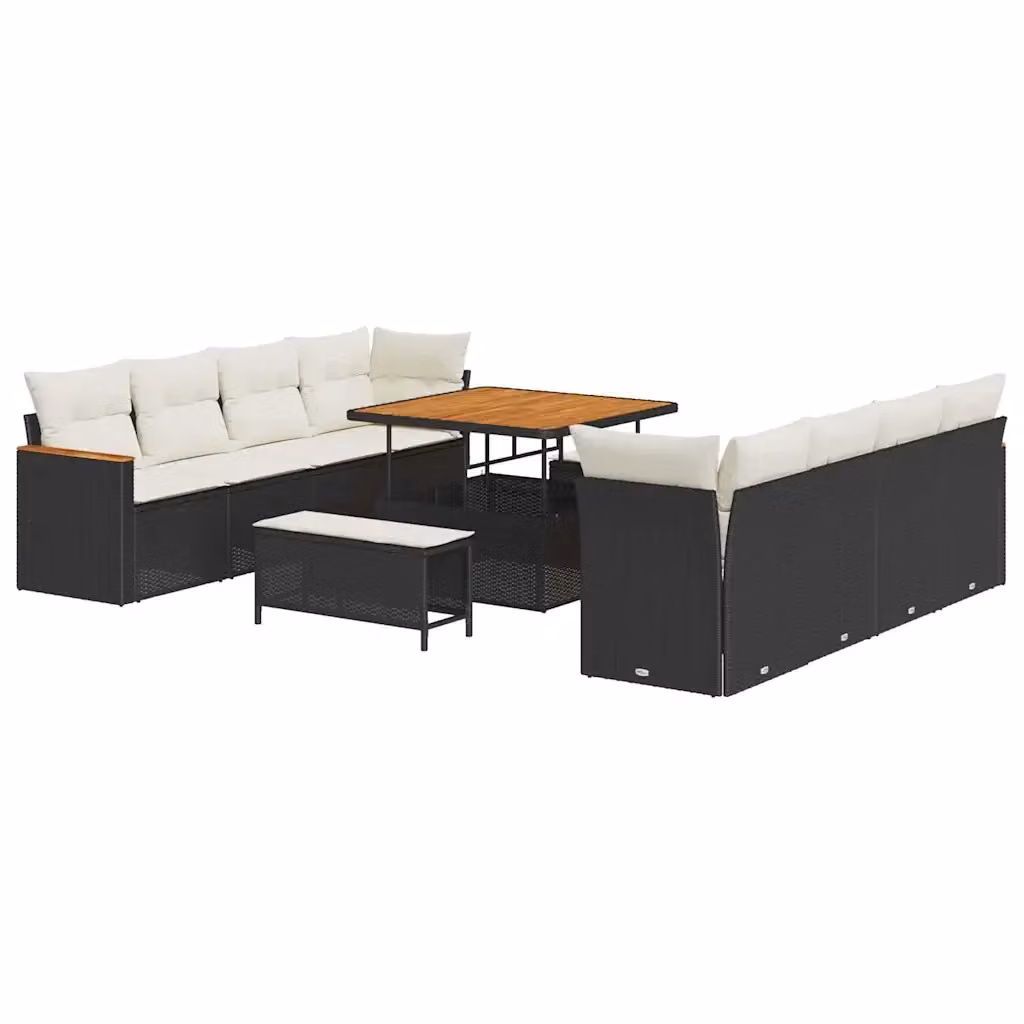 Set Divano da Giardino vidaXL 12 Pezzi a Forma di U con Tavolino e Cuscini, Polyrattan Nero e Struttura in Acciaio – 2