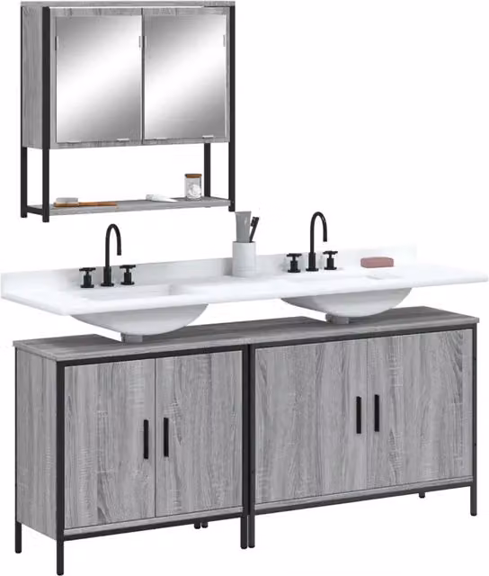 Set Mobili da Bagno Moderno vidaXL in Grigio con Mobile Lavabo e Armadietto Specchio a Parete