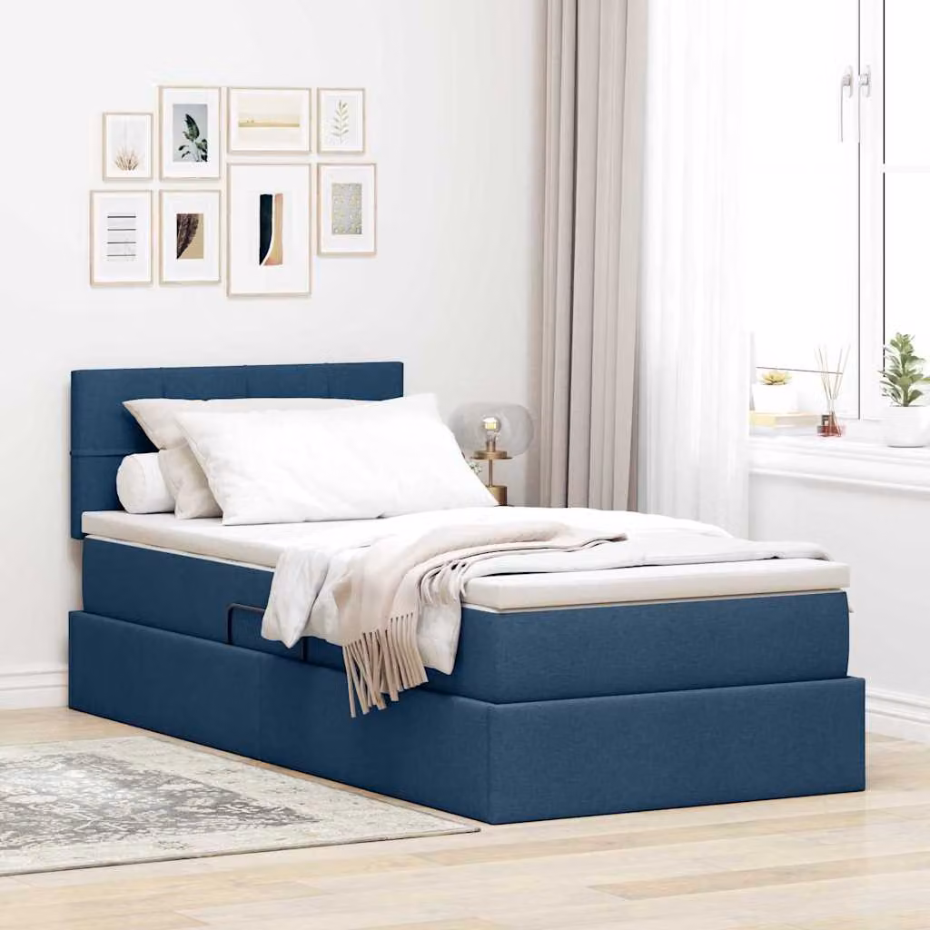Letto con contenitore vidaXL in tessuto blu con illuminazione LED e porta USB, L: 90 cm, P: 200 cm – 1