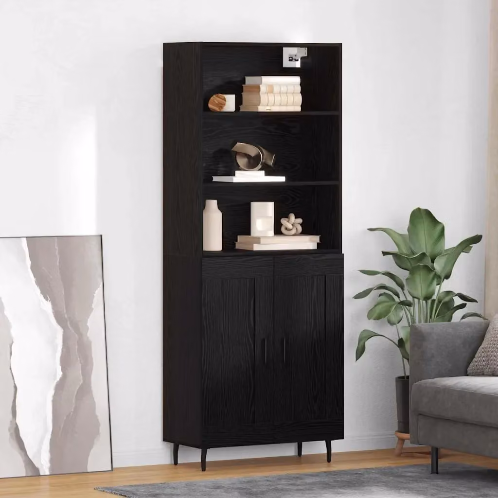Credenza Buffet e Madia Moderna in Rovere e Nero per Soggiorno o Sala da Pranzo L: 69,5 cm, P: 34 cm, H: 180 cm – 2