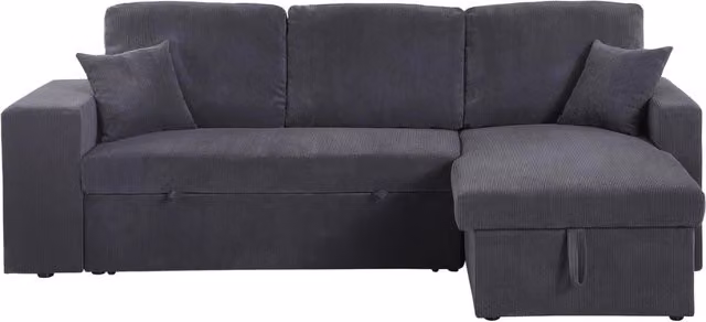 Divano letto angolare Axel Habitat in velluto a coste reversibile Grigio, 3 posti, L/P/H: 233 x 83 x 86 cm con materasso 140 x 200 cm