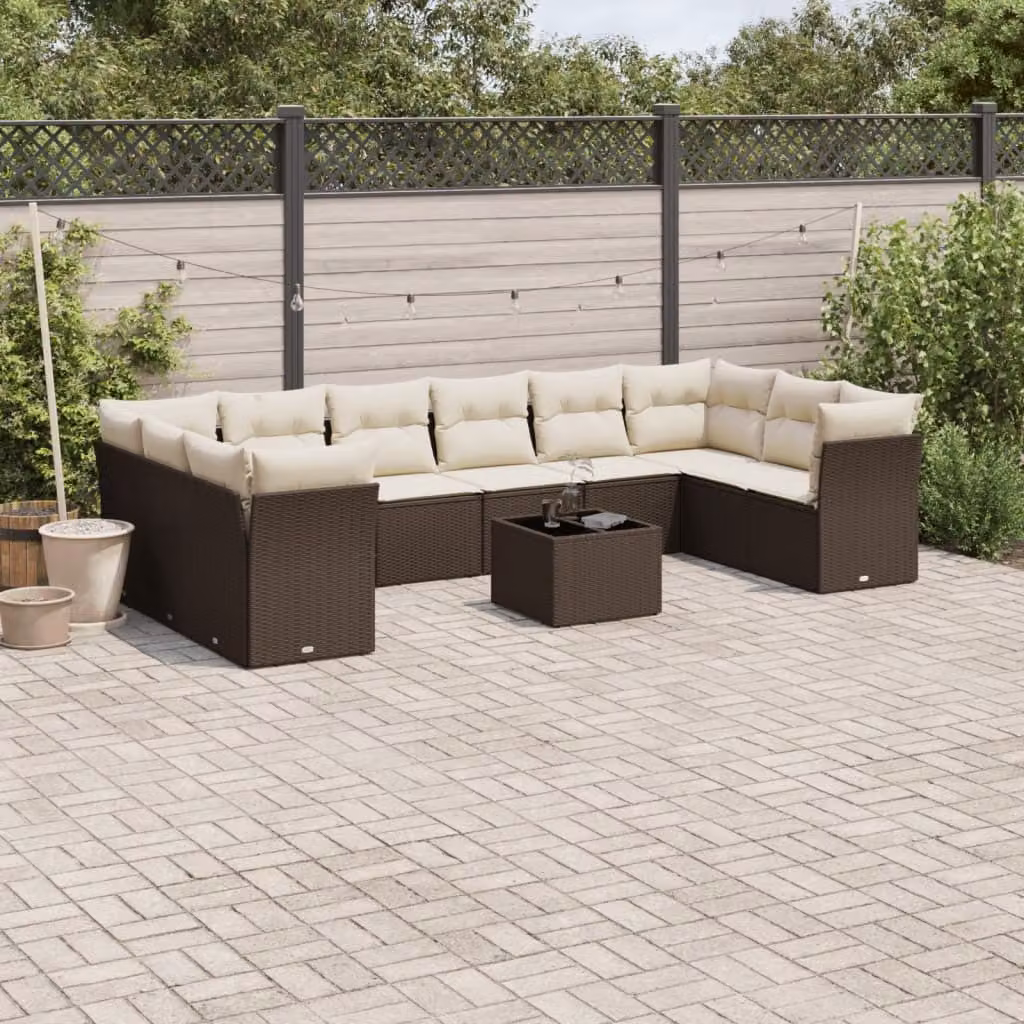 Maison Exclusive - Set da giardino 11 pezzi con cuscini Marrone Poly Rattan