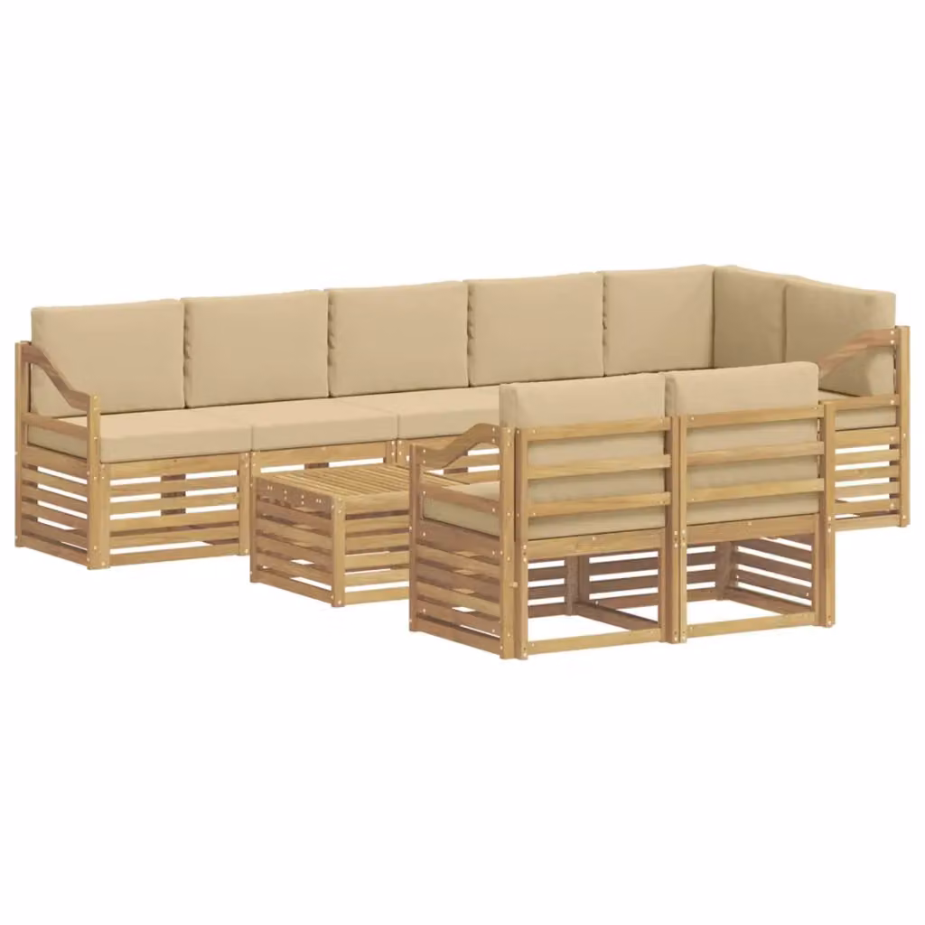 Set di divani da esterno a L vidaXL in legno di acacia con cuscini, bianco, beige e marrone – 2
