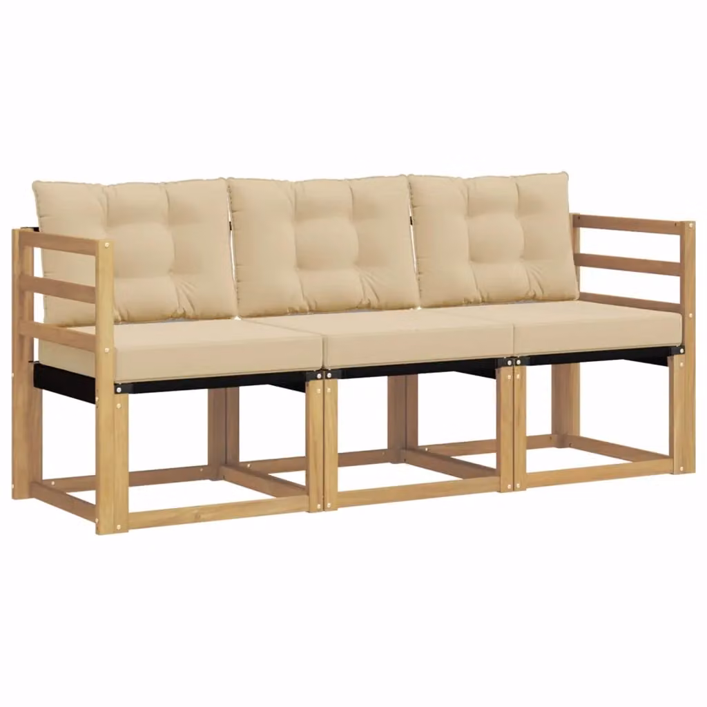 Set di divani da esterno 3 posti vidaXL in legno di acacia con cuscini Bianco e Beige – 2