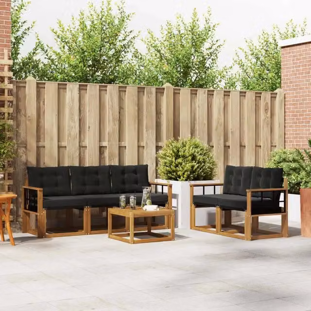 Set di mobili da esterno vidaXL composto da 6 pezzi in legno di acacia con tavolino e divani, colore marrone e nero