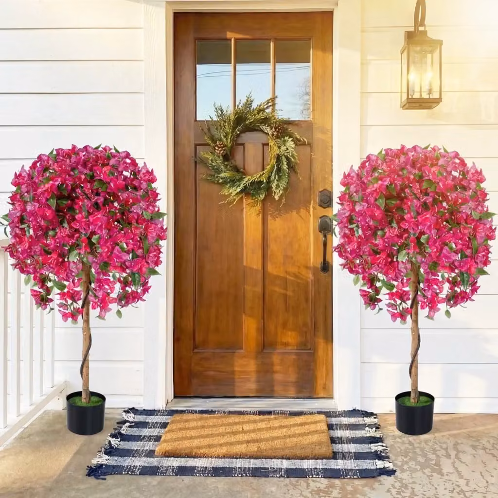 Albero di azalea artificiale con 576 fiori rossi e 288 foglie e tronco in legno, Altezza: 135 cm – 2