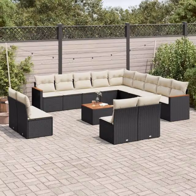 Set di Divani da Giardino a L vidaXL in Polyrattan Nero con Cuscini e Tavolino da Esterno – 1