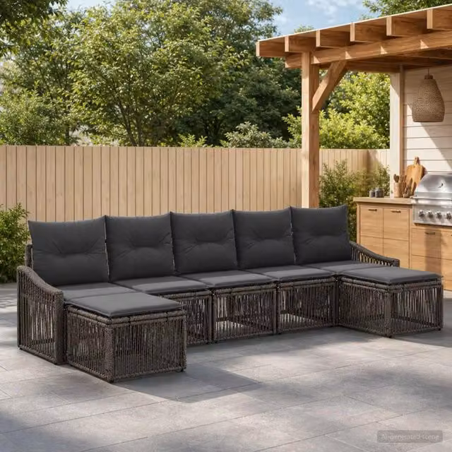 Set Divano da Giardino a L con 7 Pezzi vidaXL Grigio con Cuscini e Ottoman