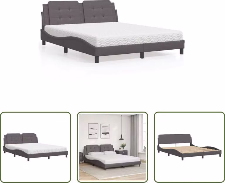 The Living Store Letto con materasso grigio 160x200 cm in ecopelle