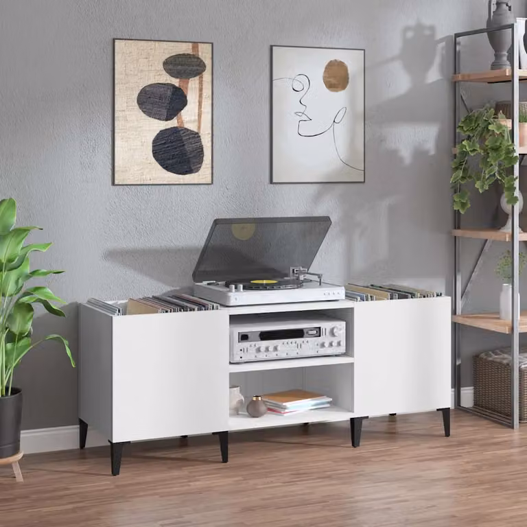 vidaXL Mobile Porta Dischi Bianco in Legno Multistrato L: 121 cm, P: 38 cm, H: 48 cm