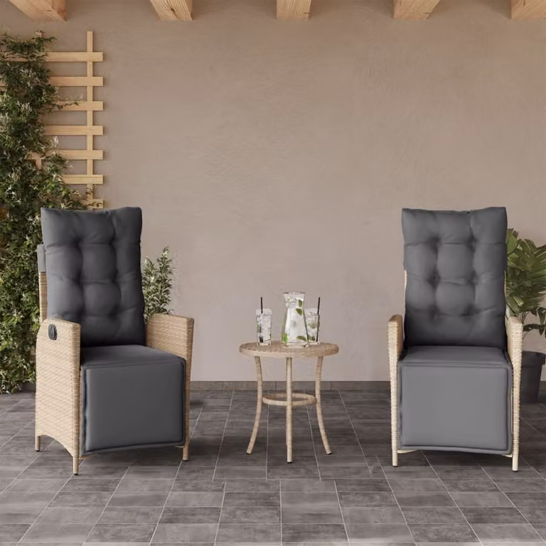 Set di 2 sedie da giardino reclinabili con poggiapiedi vidaXL in polyrattan beige o grigio