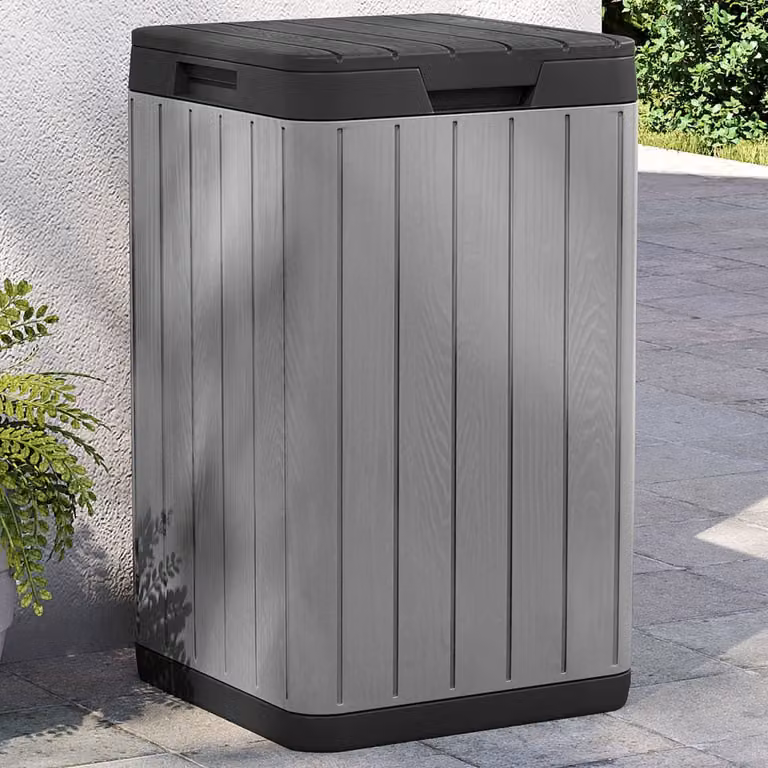 Cestino per rifiuti da esterno vidaXL in plastica grigio con coperchio a ribalta L/P/H: 38 x 38 x 65 cm