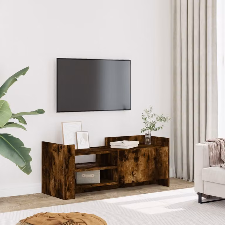 Mobile TV vidaXL in legno multistrato color rovere fumo con ruote, L 100 cm x P 35 cm x H 40 cm