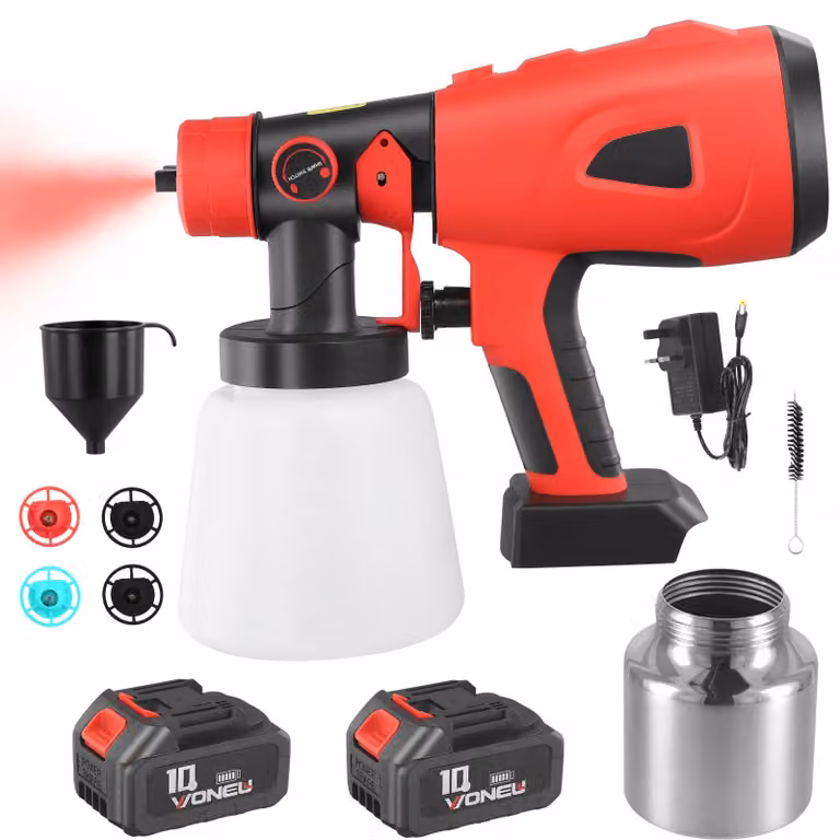 Sistema di verniciatura a spruzzo con 2 batterie da 2600 mAh, 850 W, 5 ugelli, 2 serbatoi di vernice da 800 ml
