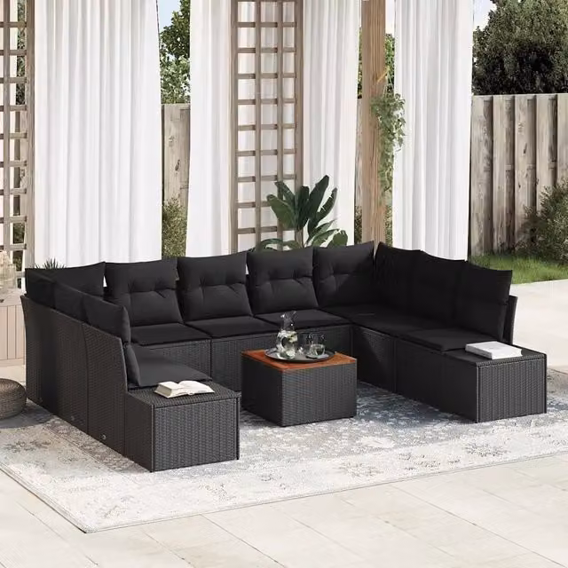 Set Divano da Giardino 10 pz Nero polyrattan 3348003