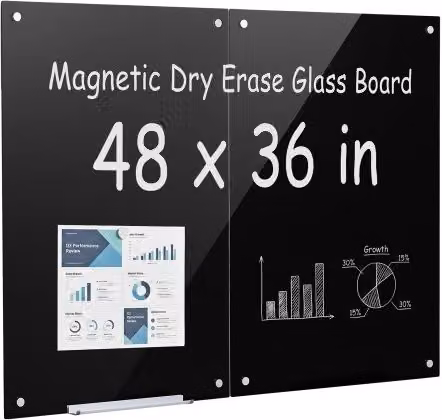 Set di 2 Lavagne Magnetiche in Vetro Temperato VEVOR, Nere, da Parete Senza Cornice, L 90 cm x H 60 cm, con Pennarelli, Magneti e Gomma per Lezioni e Riunioni