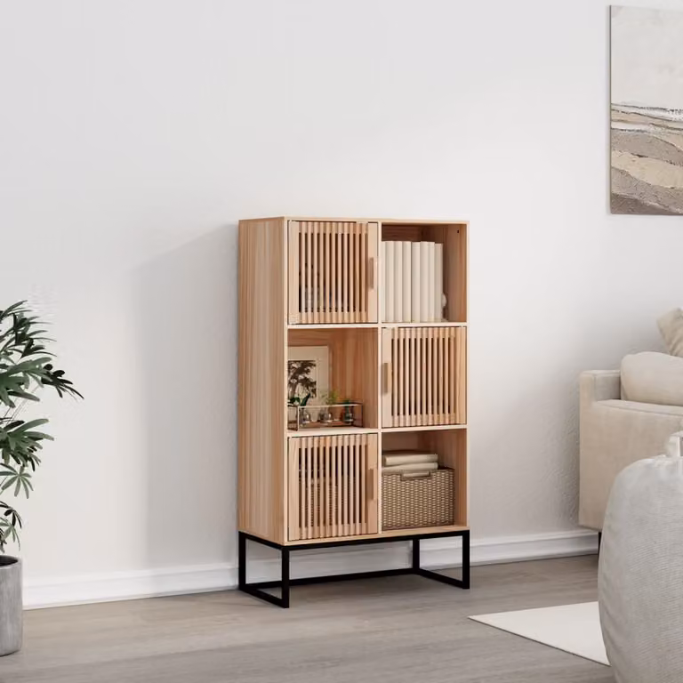 Credenza scandinava vidaXL in legno di pino marrone con ante a battente L/P/H: 70 x 35 x 125 cm