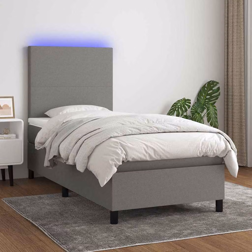 Letto con Materasso e Illuminazione LED vidaXL in Tessuto Grigio, L/P: 100 x 200 cm – 1