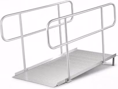 Rampa per sedia a rotelle VEVOR in alluminio con corrimano, colore argento, L: 180 cm, P: 83 cm