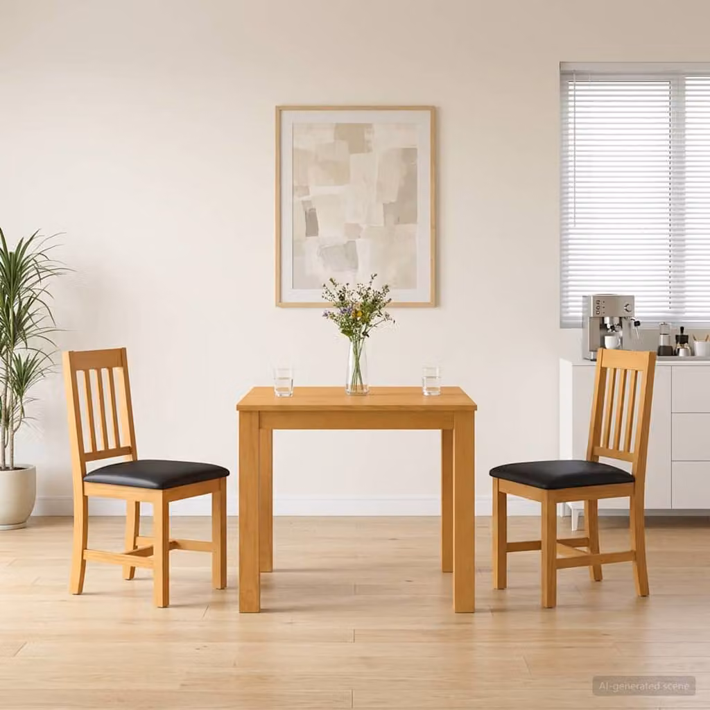 Set da pranzo vidaXL in legno di quercia massello composto da tavolo rettangolare e 3 sedie, Nero e Marrone