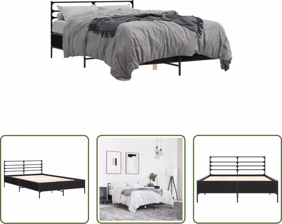 The Living Store Struttura letto nera 135x190 cm in legno e metallo