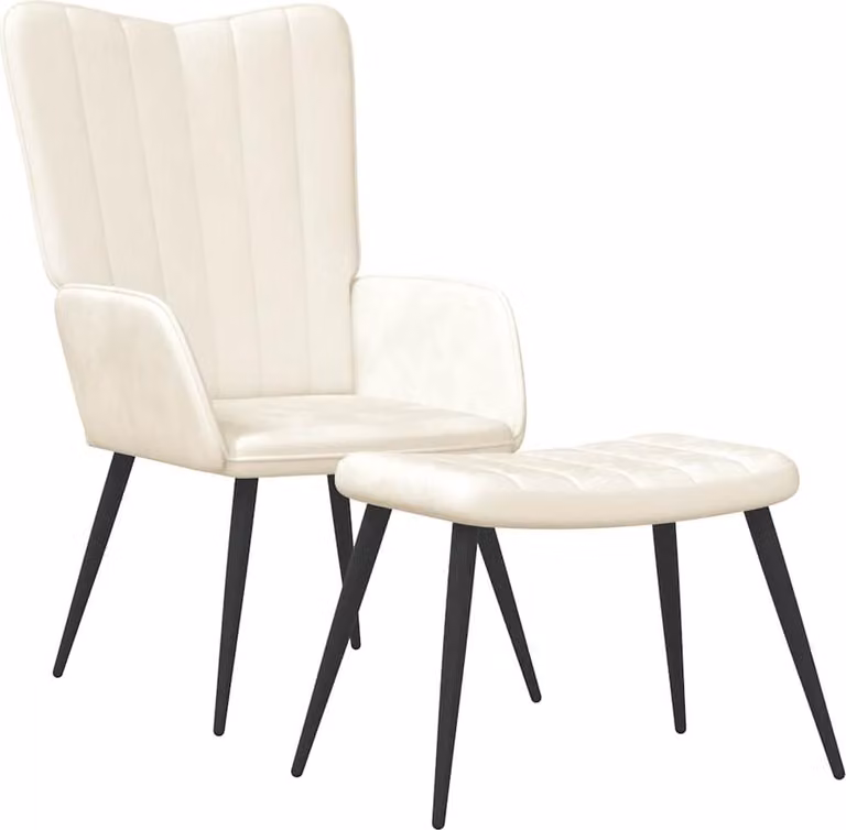 Poltrona Relax con Sgabello Bianco Crema in Velluto
