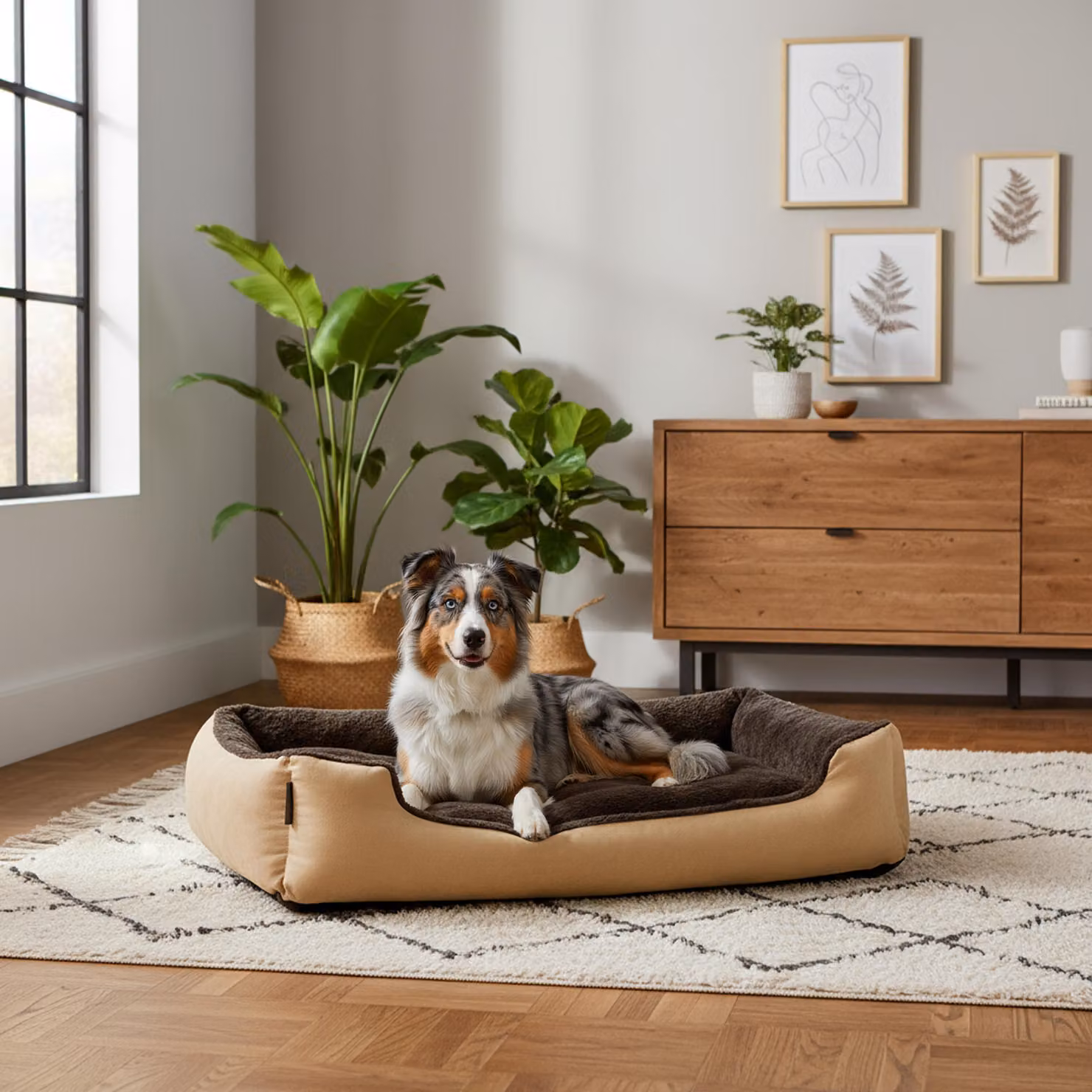 belviona, cuccia per cani con accogliente cuscino reversibile, facile da pulire e antiscivolo, luogo accogliente per dormire, 90x70 cm, beige/marrone