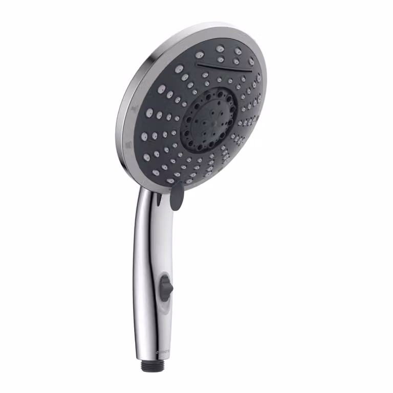 Doccetta NIAGARA, soffione doccia wellness con 5 tipi di getto e beccuccio a cascata, soffione con funzione di arresto dell'acqua, cromato