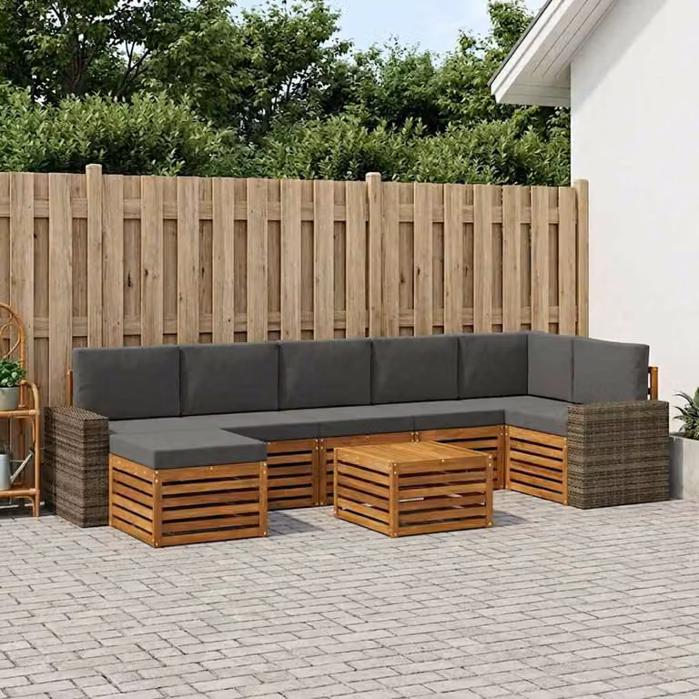 vidaXL Set di divani da esterno 8 pz in legno di acacia con cuscini beige e antracite