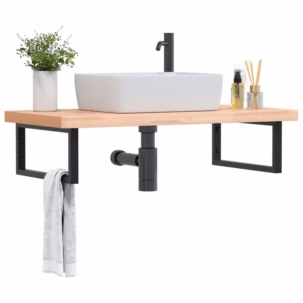 vidaXL Ripiano a Parete per Lavabo in Acciaio e Faggio, Nero e Marrone