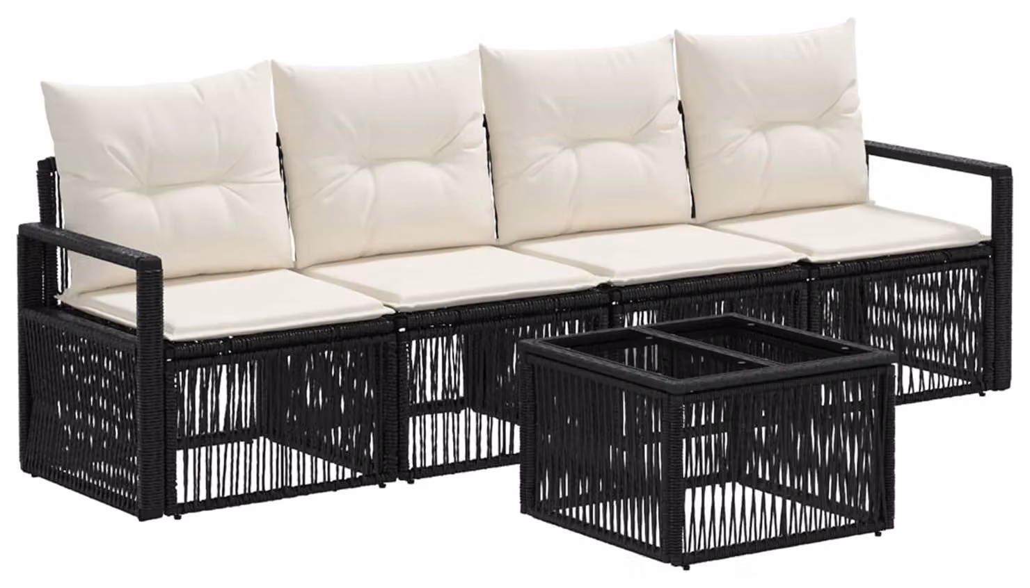 Set Divano da Giardino 5 pcs Nero polyrattan