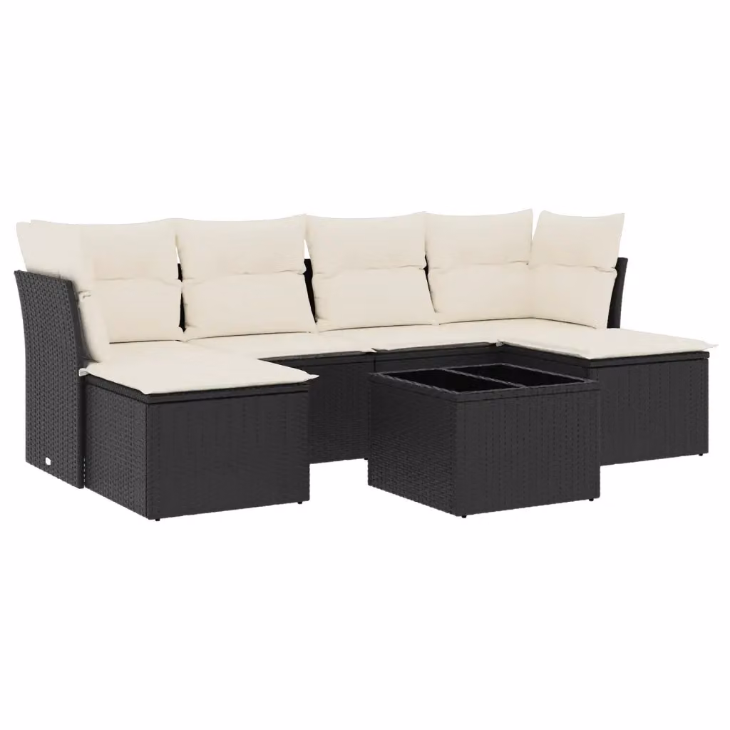 vidaXL Set Divano da Giardino a L con Cuscini 7pz Nero e Bianco in Polyrattan e Metallo – 2