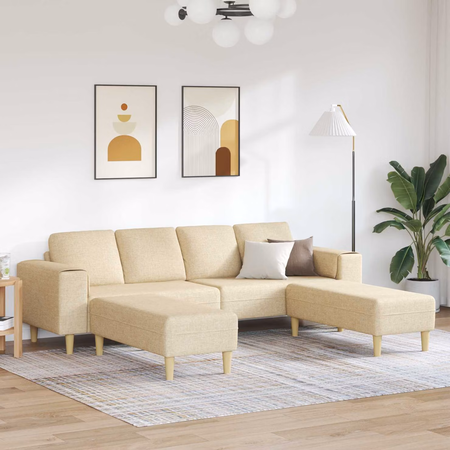 Set di divano da soggiorno vidaXL in tessuto beige con cuscini, design minimalista e struttura imbottita