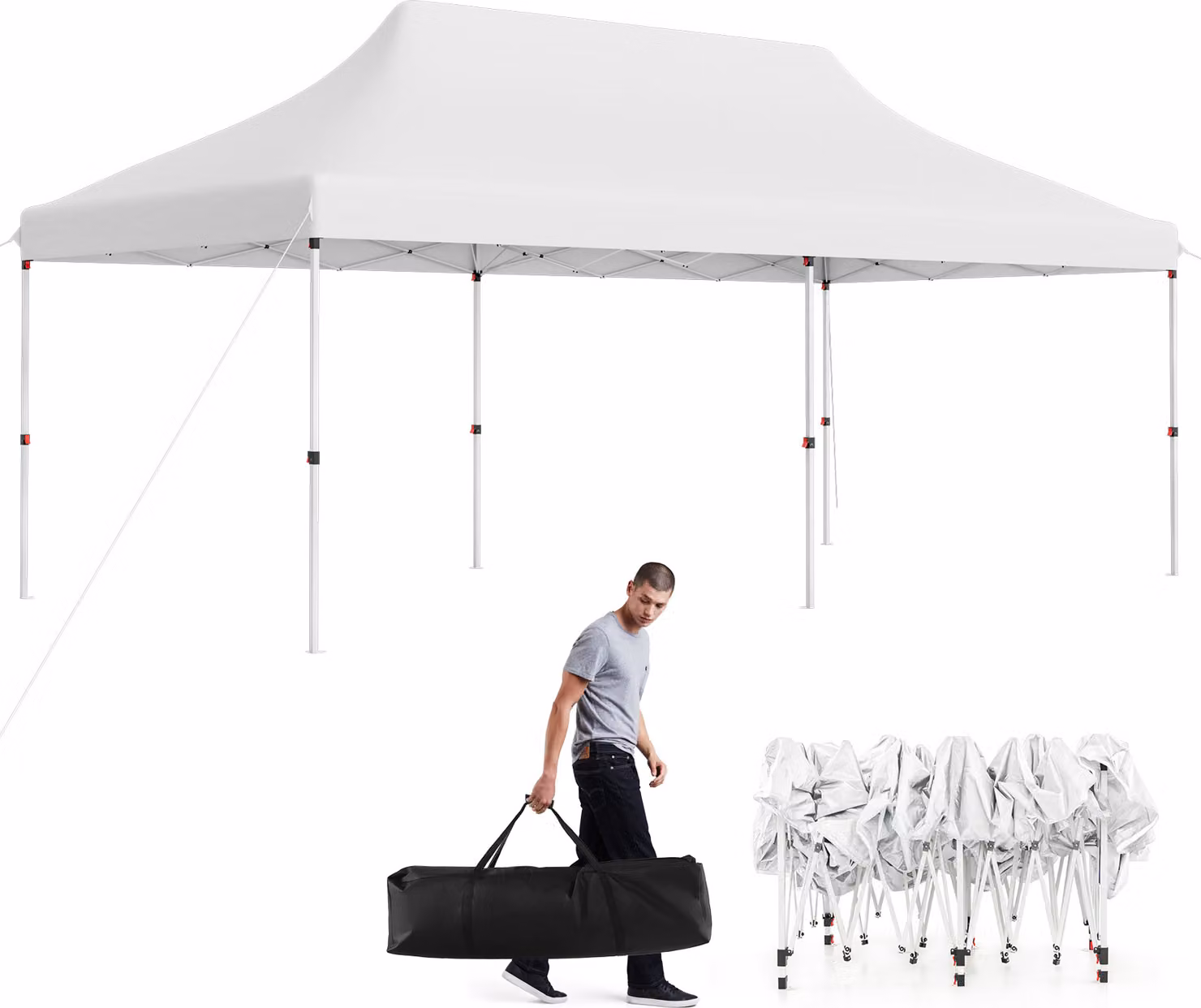 COSTWAY Gazebo 3x6m con borsa per il trasporto, gazebo pieghevole per feste regolabile in altezza, idrorepellente, protezione UV 50+