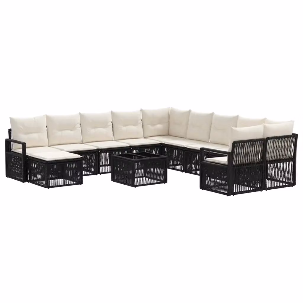 Set Divano da Giardino vidaXL a forma a U in Polyrattan Nero con Cuscini e Tavolino da Caffè – 2