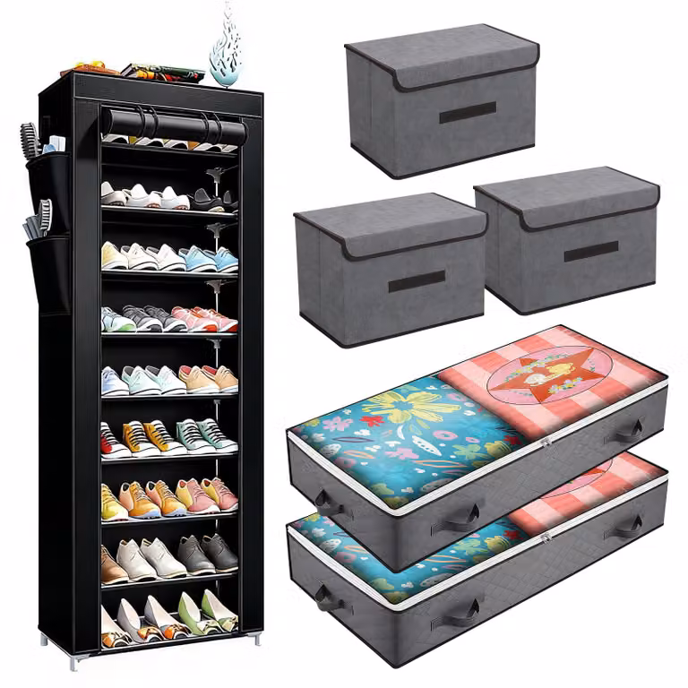 Set di contenitori pieghevoli Moonbite per traslochi, composto da 5 pezzi. Contenitori in tessuto pieghevoli, ideali per traslochi, per riporre oggetti nel letto, nella valigia, nell'armadio, o per organizzare stagionalmente. Colore: grigio