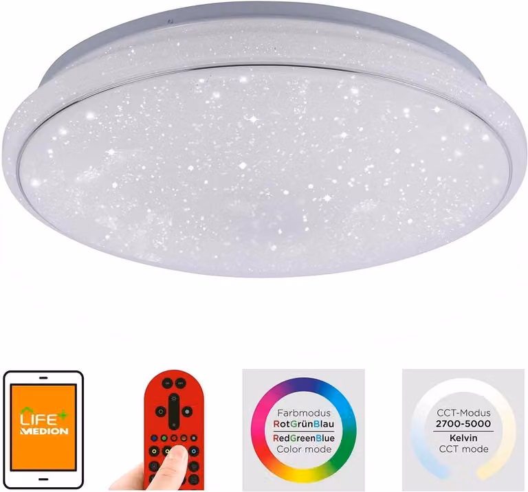 Lampada da soffitto LED intelligente, dimmerabile, telecomando, effetto stellato, D 44 cm