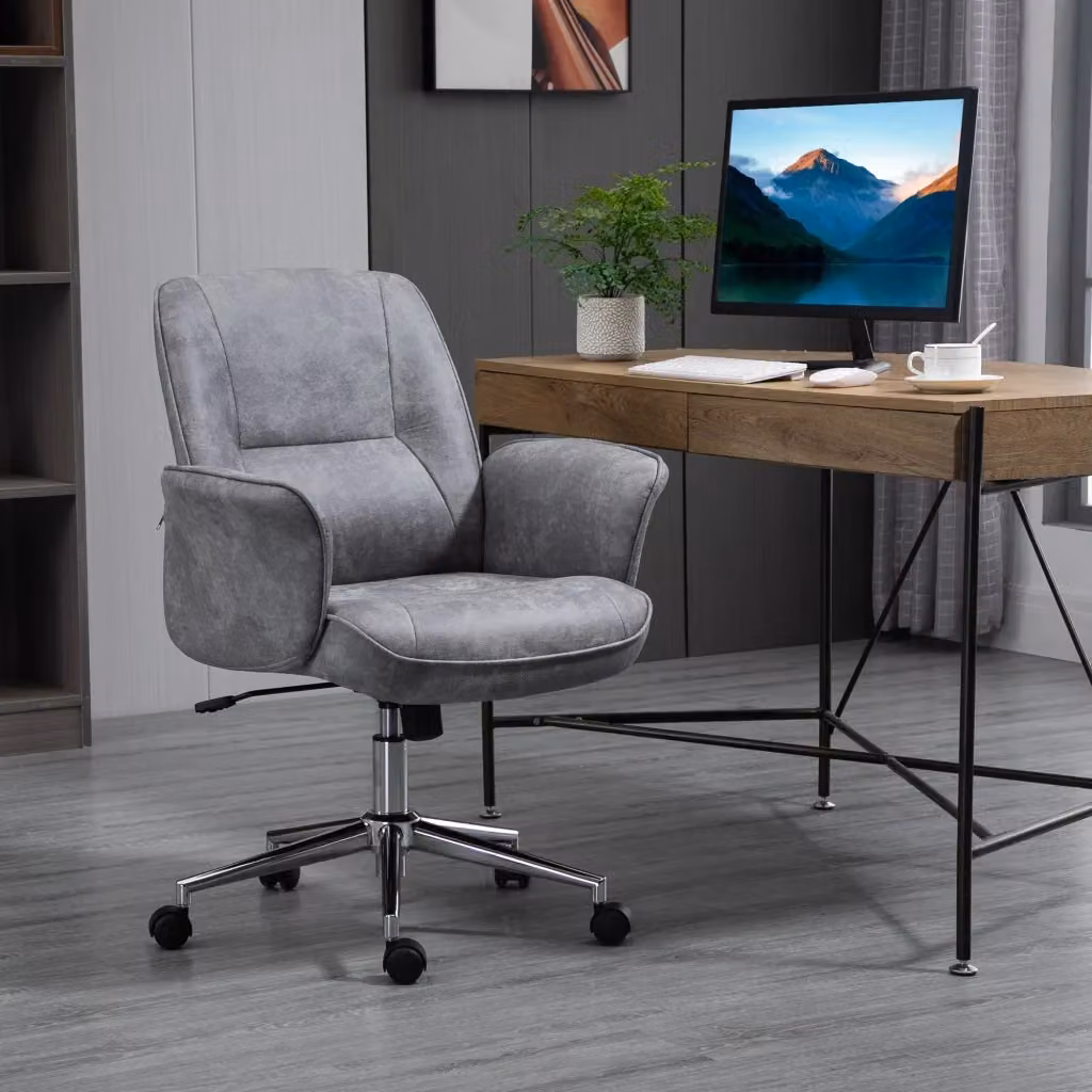 EasyComfort Sedia da Ufficio Ergonomica con Braccioli e Ruote, Rivestimento in Microfibra, L/P/H: 67 x 69 x 92-102 cm, Grigio Chiaro – 2
