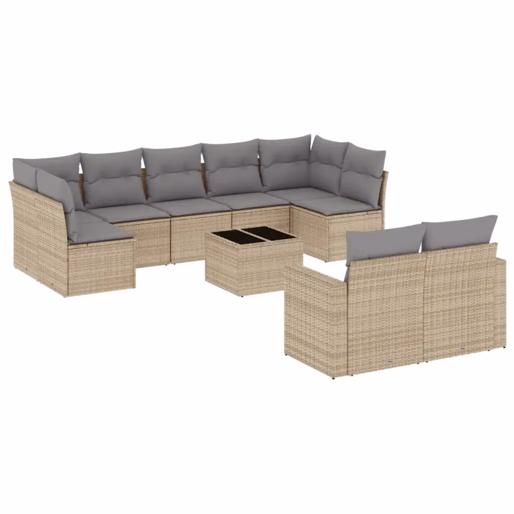Set Divano da Giardino VIDAXL a forma a U in Polyrattan con 10 Cuscini Beige – 2
