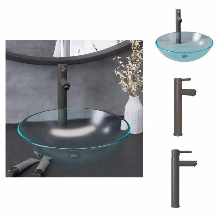 vidaXL Lavabo da bagno con rubinetto e scarico in vetro temperato smerigliato - Lavabo da bagno