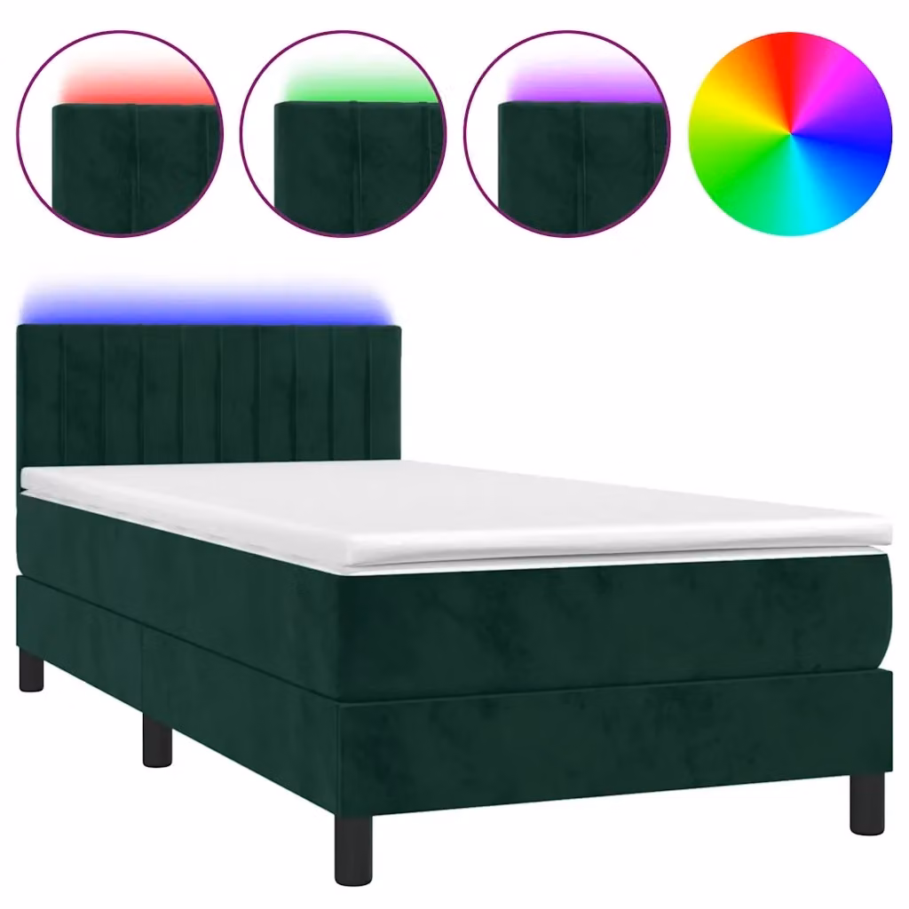 Letto Ibrido vidaXL in Velluto Verde con Materasso, Illuminazione LED Sotto il Letto e Porta USB, L/P: 90 x 190 cm – 2