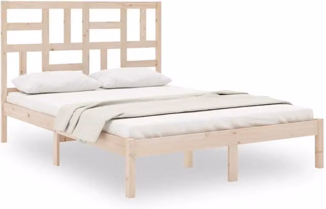 Letto matrimoniale Ambrato in legno massello di pino bianco, giroletto senza materasso con doghe fisse, L/P/H: 140 x 200 x 146 cm