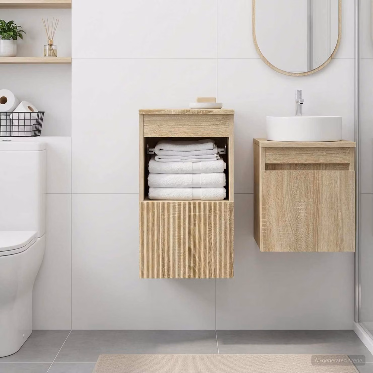 Mobile da bagno vidaXL in legno Rovere Sonoma marrone con ante a cerniera e ripiani interni L/P/H: 30 x 35 x 50 cm