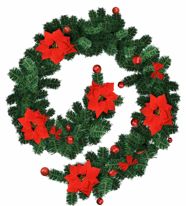 Decorazioni natalizie Ikodm: ghirlanda natalizia di 2,7 metri con 50 LED, luce bianca calda, palline rosse, fiori e fiocchi, alimentata a batteria