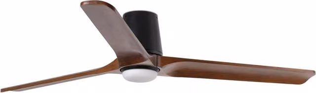 Ventilatore da soffitto Faro Barcelona Heywood con luce, design moderno in alluminio e legno, colore nero opaco e noce, diametro 132 cm