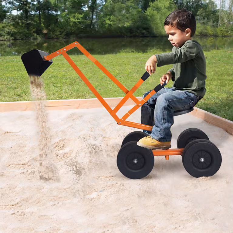 Costway Ruspa giocattolo cavalcabile in metallo arancione con rotazione di 360 gradi per bambini L: 106 cm, P: 28 cm, H: 35 cm