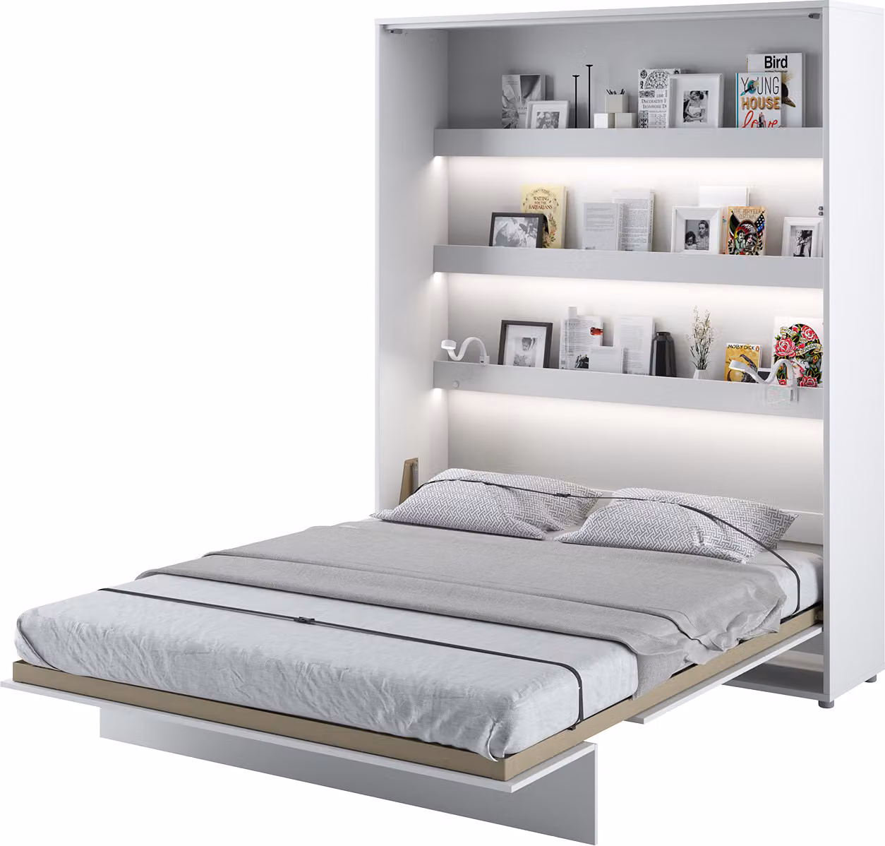 MEBLINI Armadio Letto Concept - Letto a muro con rete a doghe - Letto pieghevole con armadio - Letto a muro pieghevole - Letto Murphy - Letto armadio - BC-12 - 160x200cm Verticale - Bianco lucido/bianco
